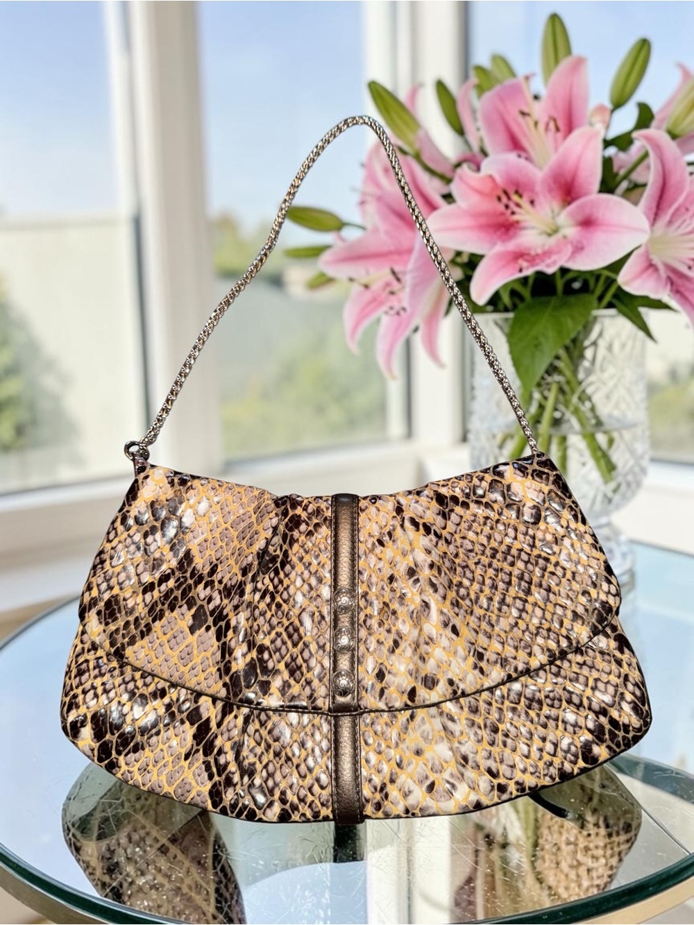 Brighton Lolita Shimmer Snakeskin Clutch Leather Clutch and Shoulder Bag- NWOT